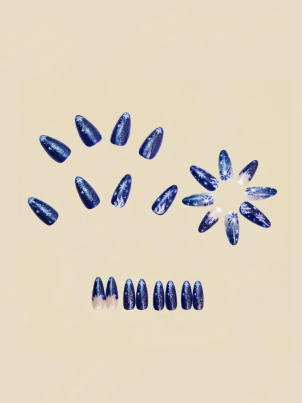 Snowflake Design Silver Glitter Medium Almond Press On Nails